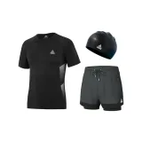 Gray Swimming Shorts+Swimsuit+Swimming Cap