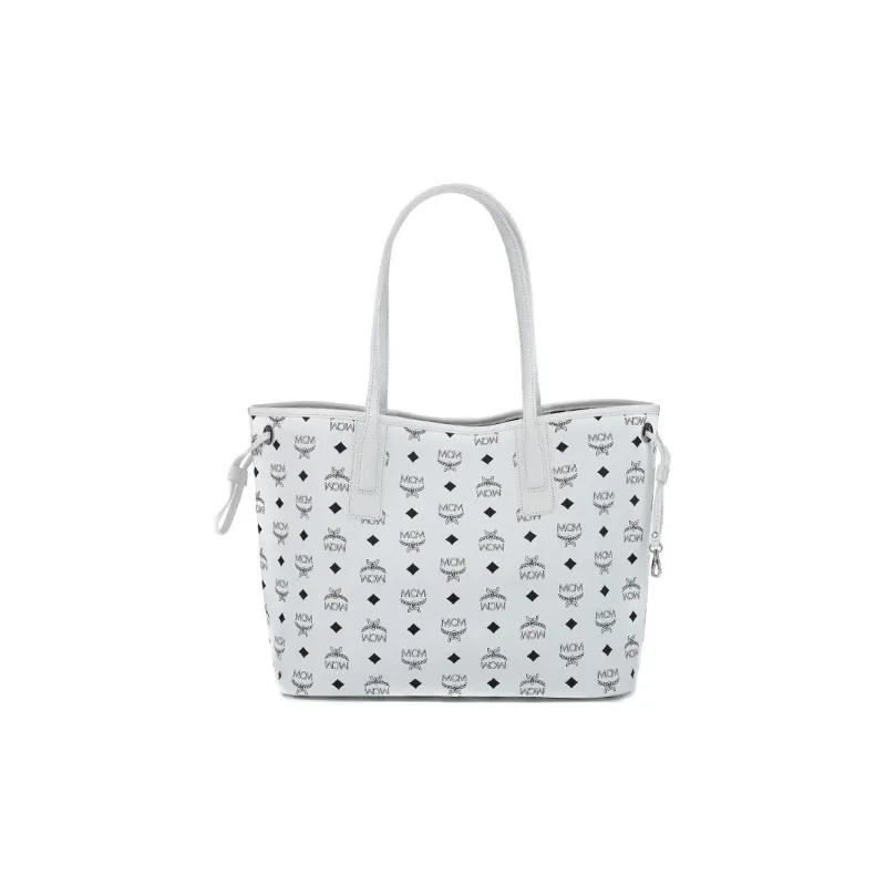 MCM Liz Visetos Canvas With Leather Tote Bag, Shopping Bag, Combo Bag, Handbag, Shoulder Bag Women's White-3