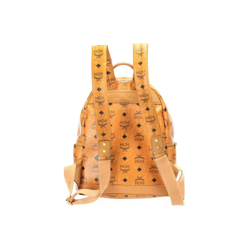 MCM Stark Visetos Coated Canvas Clutch Backpack Medium Size Unisex Brown Cognac-3