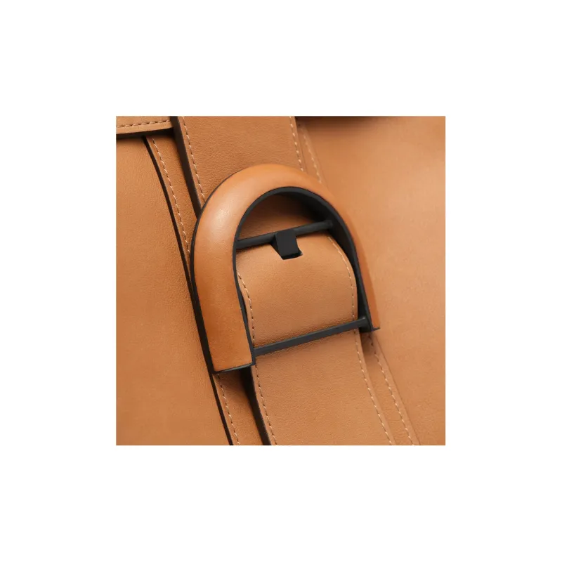 Delvau Smooth Dream Calf Calfskin Handbag Extra Large Unisex Caramel-4