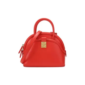 MCM Anna Visetos Leather Dome Bag, Shoulder Bag, Crossbody Bag, Handbag Small Size Women's Red