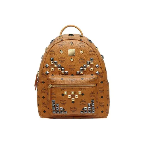 MCM Stark Danube Coated Canvas Gym Medium Size Unisex Brown Cognac