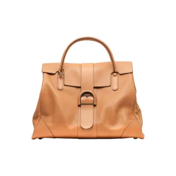 Delvau Smooth Dream Calf Calfskin Handbag Extra Large Unisex Caramel
