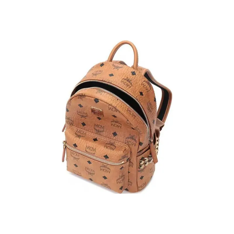 MCM Stark Visetos Coated Canvas Backpack Mini Unisex Brown Cognac-1