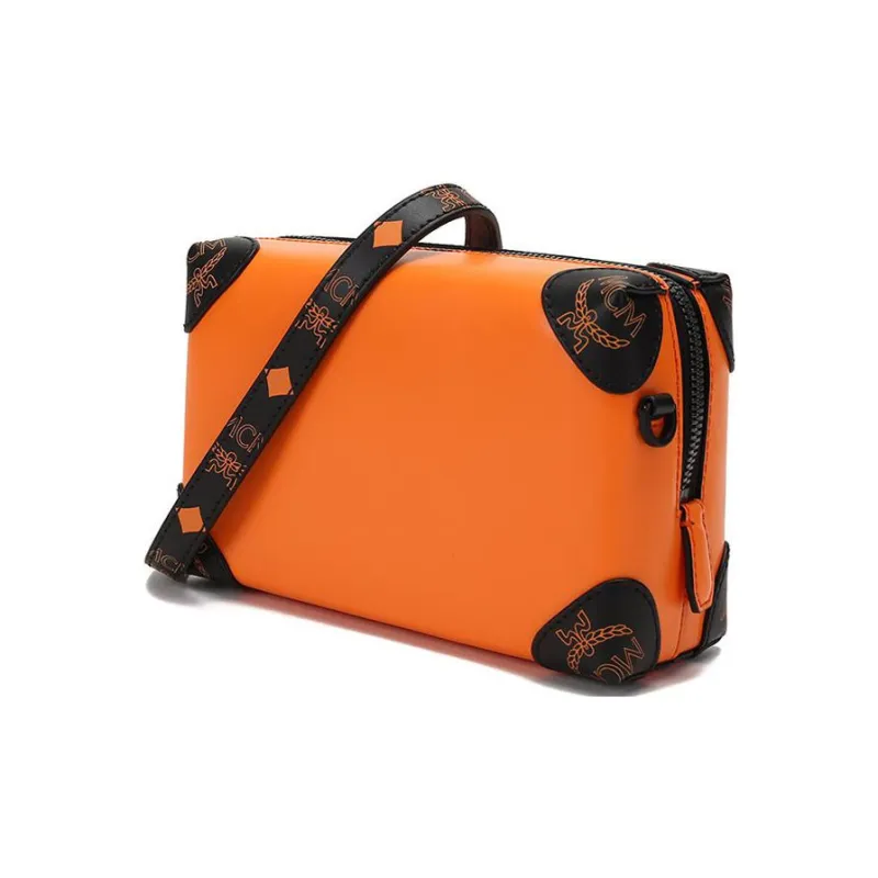 MCM Soft Berlin Visetos Leather Toiletry Bag, Box Bag, Shoulder Bag, Crossbody Bag Unisex Bright Orange-1