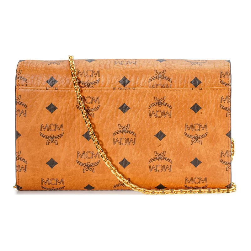 MCM Patricia Visetos Leather Envelope Bag, Chain Bag, Shoulder Bag, Crossbody Bag Women's Brown/Cognac-2