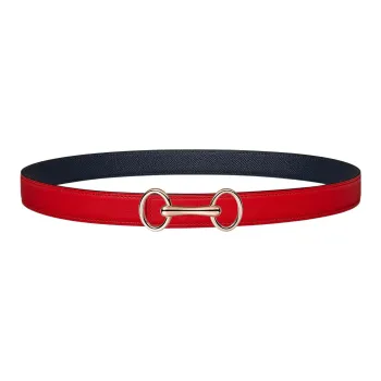 HERMES Heritage Buckle & Double-Sided Swift And Epsom Calfskin Leather Belts Women's Heart Red/Indigo Width: 2.4cm
