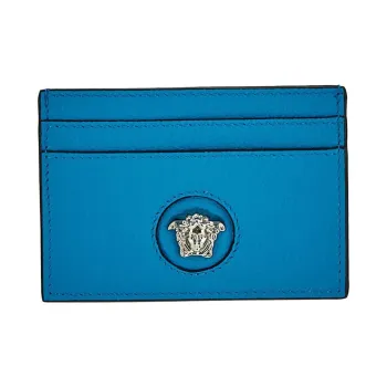VERSACE Leather Card Holder Card Holder Women's Blue