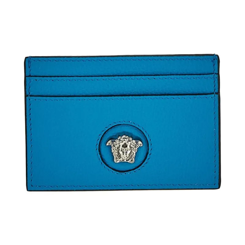 VERSACE Leather Card Holder Card Holder Women's Blue-0