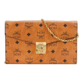 MCM Patricia Visetos Leather Envelope Bag, Chain Bag, Shoulder Bag, Crossbody Bag Women's Brown/Cognac