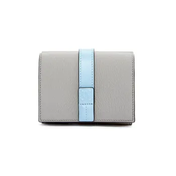 LOEWE Soft Grained Calfskin Card Holder Wallet Women's Gray/Blue