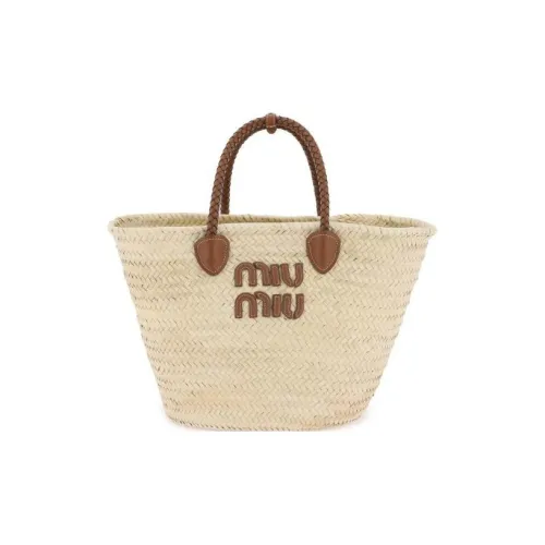 MIU MIU Calfskin Tote Bag Shopping Bag Shoulder Bag Handbag Women's Beige