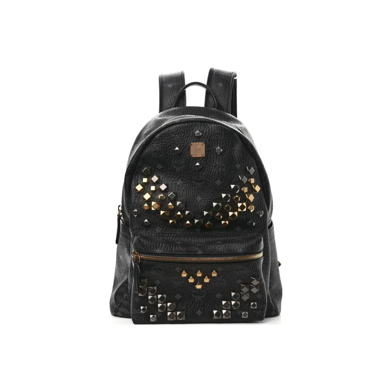 MCM Stark Visetos Canvas Leather Backpack Regular Unisex Black Gold-0