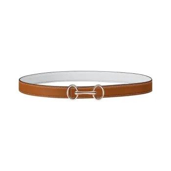 HERMES Heritage Buckle Gold Smooth Buckle Calfskin Double Sided Leather Belts Women's Brown Width 24mm