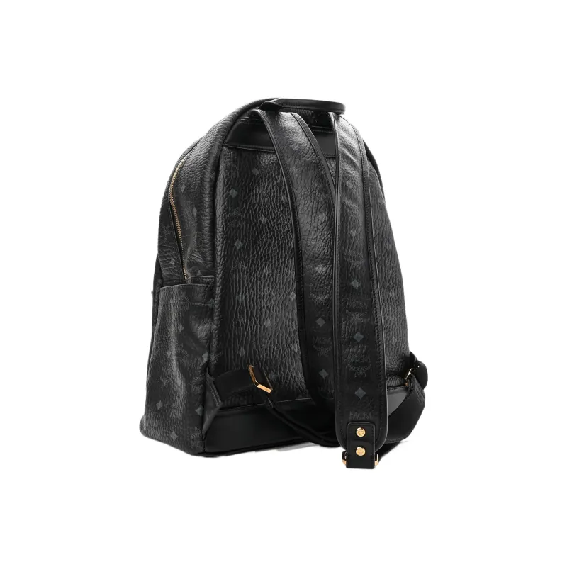 MCM Stark Visetos Canvas Leather Backpack Regular Unisex Black Gold-1