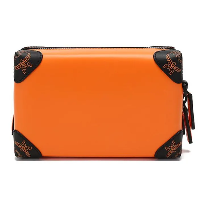 MCM Soft Berlin Visetos Leather Toiletry Bag, Box Bag, Shoulder Bag, Crossbody Bag Unisex Bright Orange-2