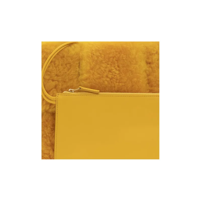 Bottega Veneta ARCO Shearling And Sheepskin Tote Bag Shopping Bag Handbag Small Size Women's Deep Yellow-3