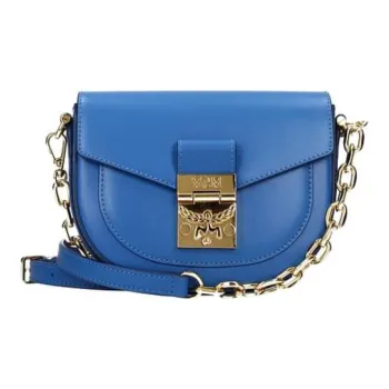 MCM Patricia Visetos Leather Saddle Bag, One Shoulder Handbag, Crossbody Bag Mini Women's Blue