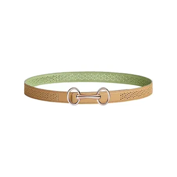 HERMES Pattern Pattern Cut-Out Decoration Smooth Buckle Leather Belts Women's Light Brown Width: 2.4cm