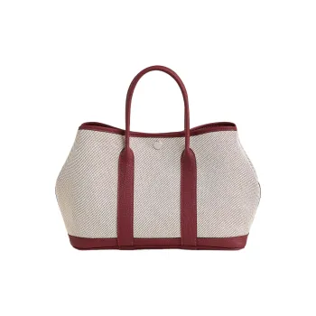 HERMES Garden Party Officier Canvas With Negonda Calfskin Garden Bag Handbag Regular Unisex Red Beige