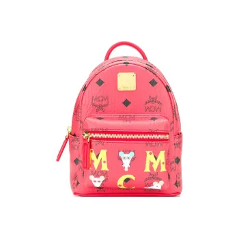 MCM Stark Visetos Leather Backpack Mini Women's Red