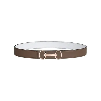 HERMES Heritage Buckle Gold Smooth Buckle Epsom Calfskin Double Sided Leather Belts Women's Brown Width 2.4cm