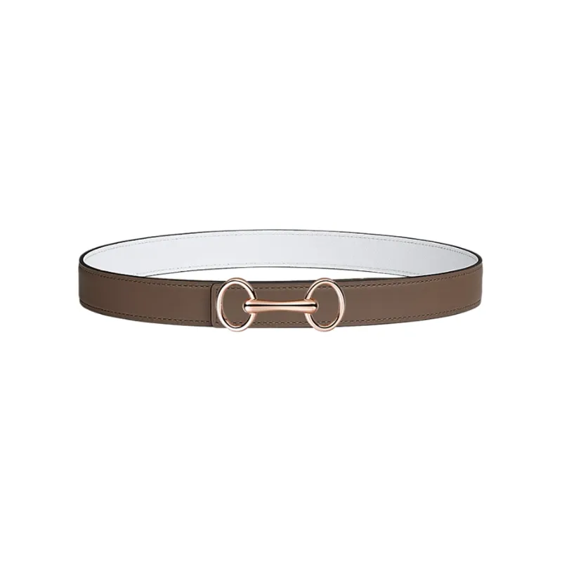 HERMES Heritage Buckle Gold Smooth Buckle Epsom Calfskin Double Sided Leather Belts Women's Brown Width 2.4cm-0