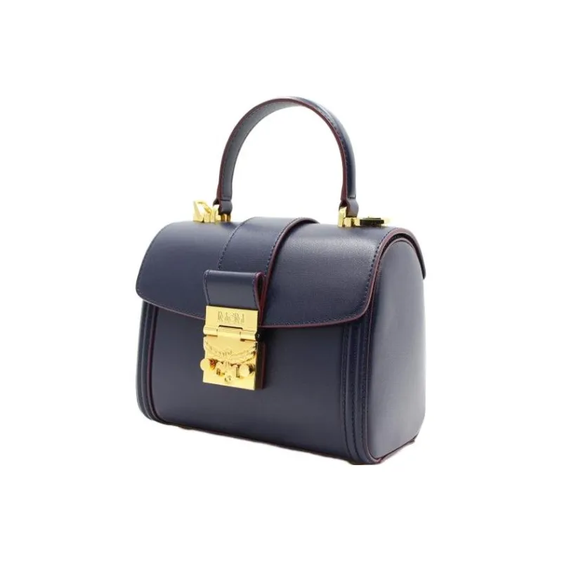 MCM Tracy Visetos Leather Handbag Shoulder Bag Crossbody Bag Small Size Women's Navy-1