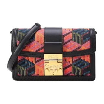 MCM Jacquard Fabric With Cow Leather Shoulder Bag, Crossbody Bag Mini Women's Black, Red & Multicolor