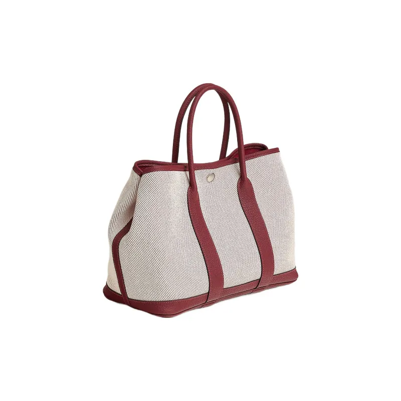 HERMES Garden Party Officier Canvas With Negonda Calfskin Garden Bag Handbag Regular Unisex Red Beige-1