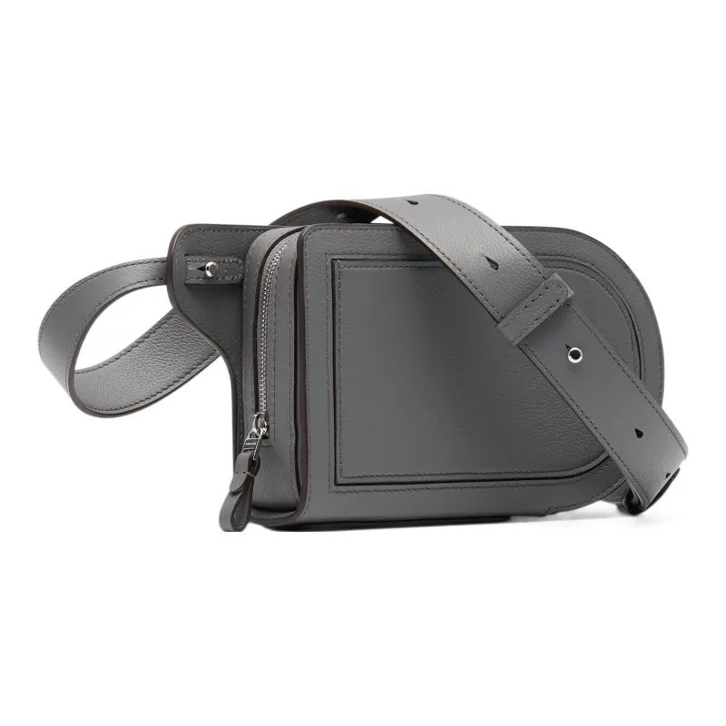Delvau Pin Textured Calfskin Shoulder Bag Crossbody Bag Regular Unisex Gray-1