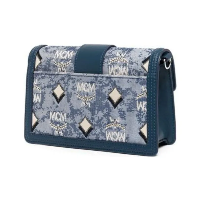 MCM Monogram Jacquard Textile Shoulder Bag, Crossbody Bag Mini Women's Blue-2