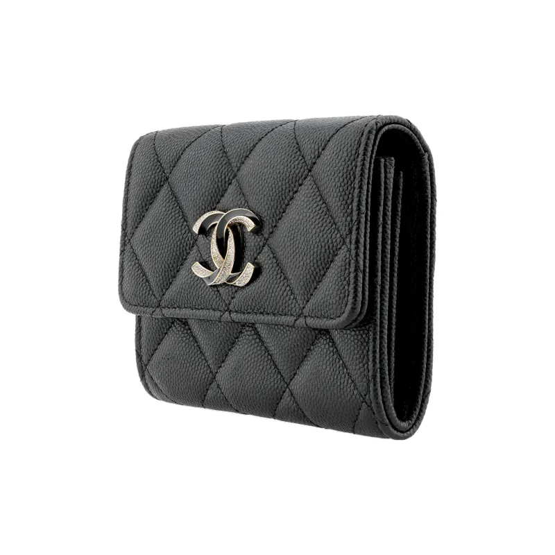 CHANEL Litchi Grain Cow Leather Card Holder, Coin Purse Women's Black-1