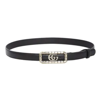 GUCCI Thin Belt With Crystal Double G Buckle