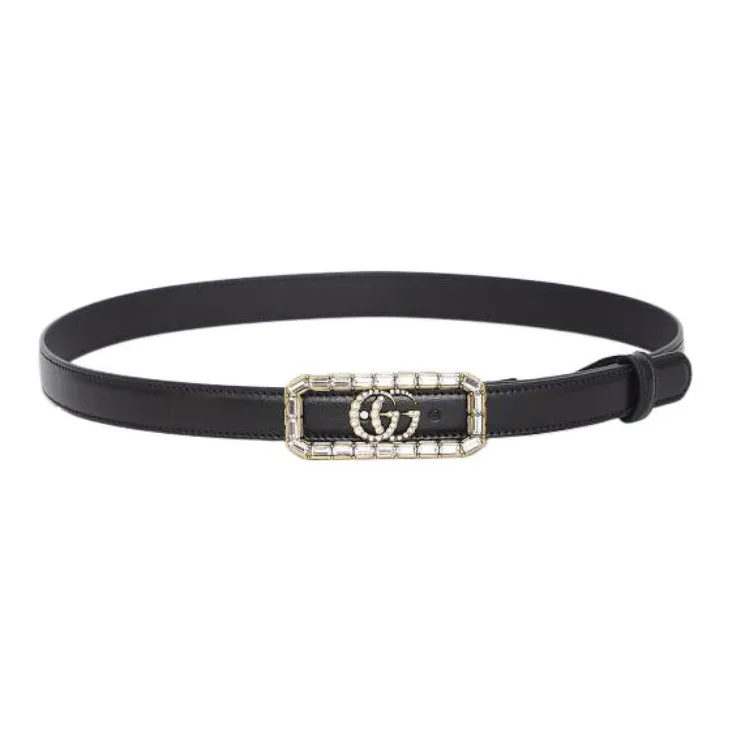 GUCCI Thin Belt With Crystal Double G Buckle-0