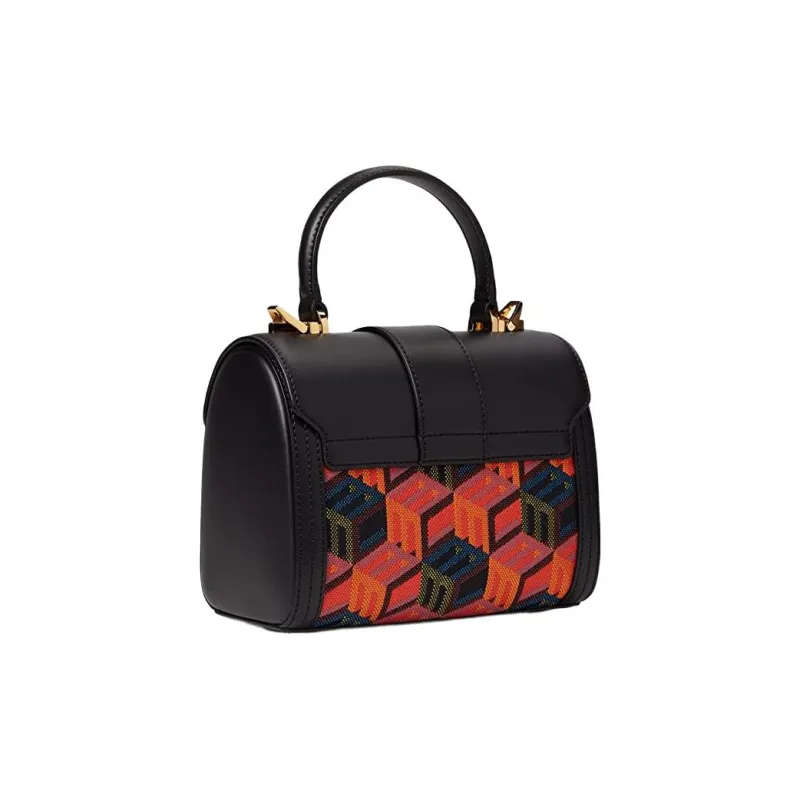 MCM Jacquard Fabric With Cow Leather One Shoulder Handbag Trumpets Women's Black, Red & Multicolor-2