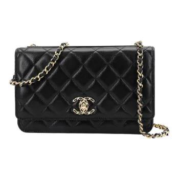 CHANEL Trendy Cc Sheepskin Small Square Bag Zipper Closure Shoulder Bag Crossbody Bag Regular Women's Black