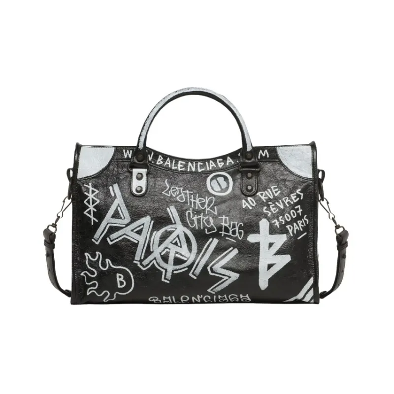 Balenciaga Classic City Graffiti Medium Black/White-1