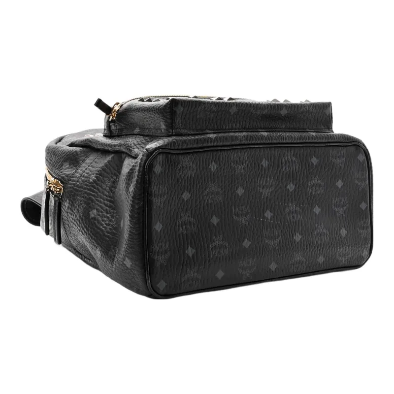 MCM Stark Visetos Canvas Leather Backpack Regular Unisex Black Gold-2
