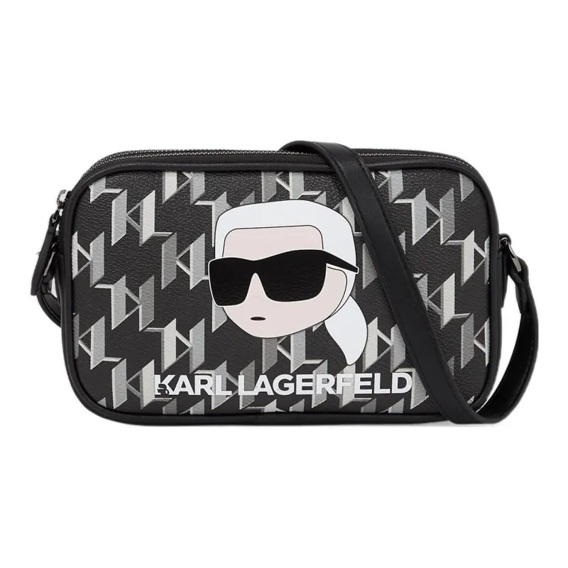 KARL LAGERFELD K/Ikonik Polyurethane Camera Bag Shoulder Bag Crossbody Bag Small Size Women's Black-0