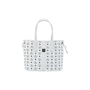MCM Liz Visetos Canvas With Leather Tote Bag, Shopping Bag, Combo Bag, Handbag, Shoulder Bag Women's White