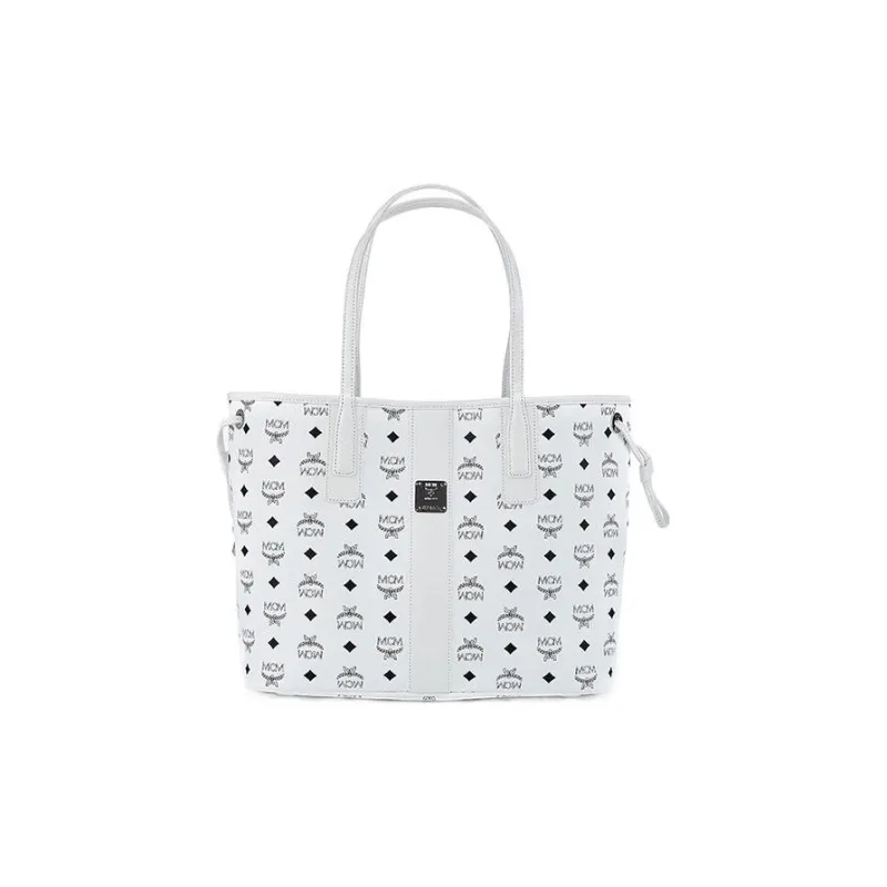 MCM Liz Visetos Canvas With Leather Tote Bag, Shopping Bag, Combo Bag, Handbag, Shoulder Bag Women's White-0