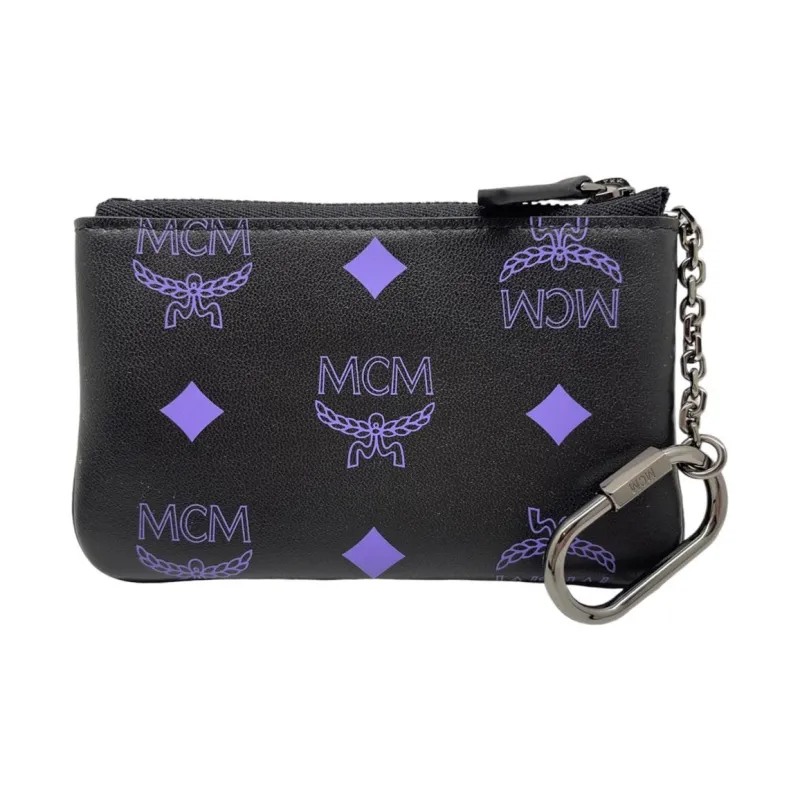 MCM Cow Split Leather Cow Leather Clutch Coin Purse Women's Purple-0
