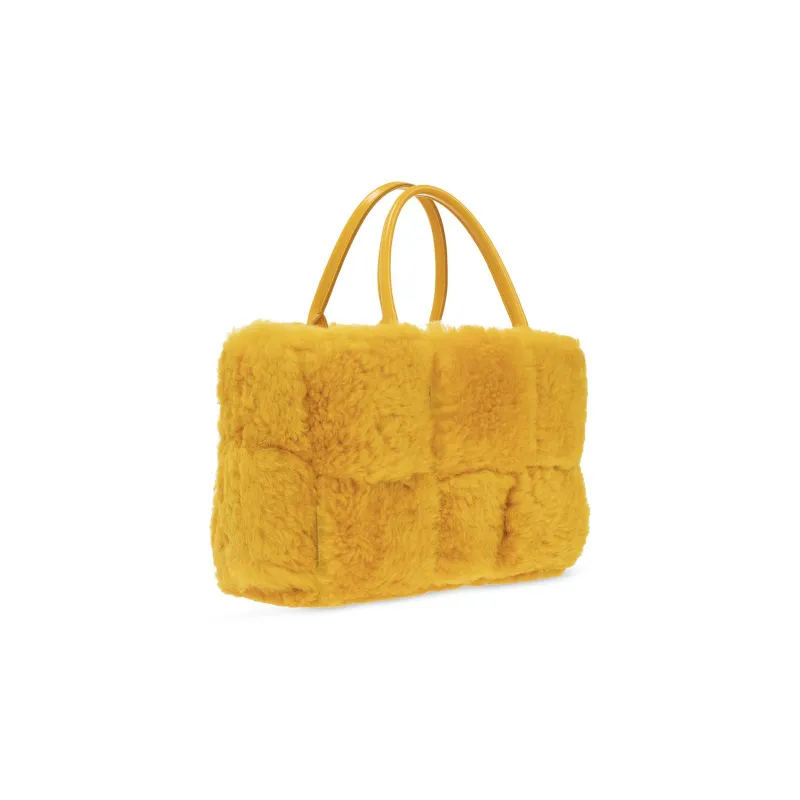 Bottega Veneta ARCO Shearling And Sheepskin Tote Bag Shopping Bag Handbag Small Size Women's Deep Yellow-1