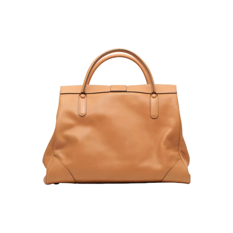 Delvau Smooth Dream Calf Calfskin Handbag Extra Large Unisex Caramel-2