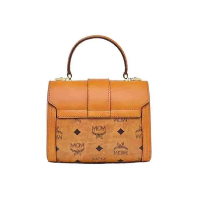 MCM Tracy Satchel Small Visetos Cognac-3