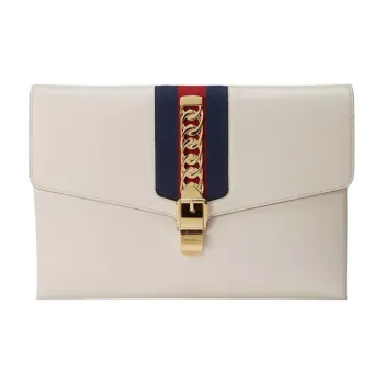 GUCCI Sylvie Leather Clutch Regular Women's White