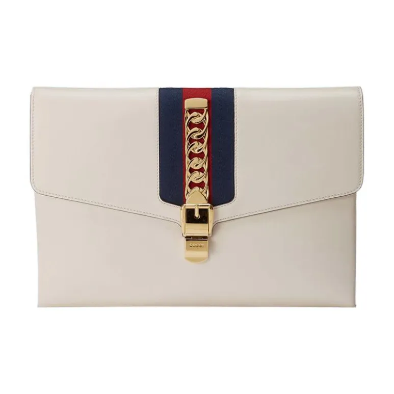 GUCCI Sylvie Leather Clutch Regular Women's White-0