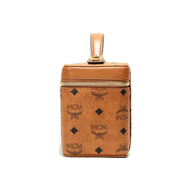 MCM Original Visetos Coated Canvas Makeup Case+Box+Bag+Handbag Small Size Women's Brown Cognac-3