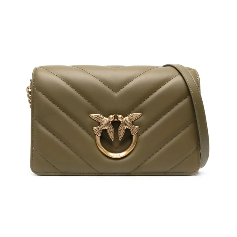 PINKO Sheepskin Crossbody Bag, Shoulder Bag Women's Olive Green-0